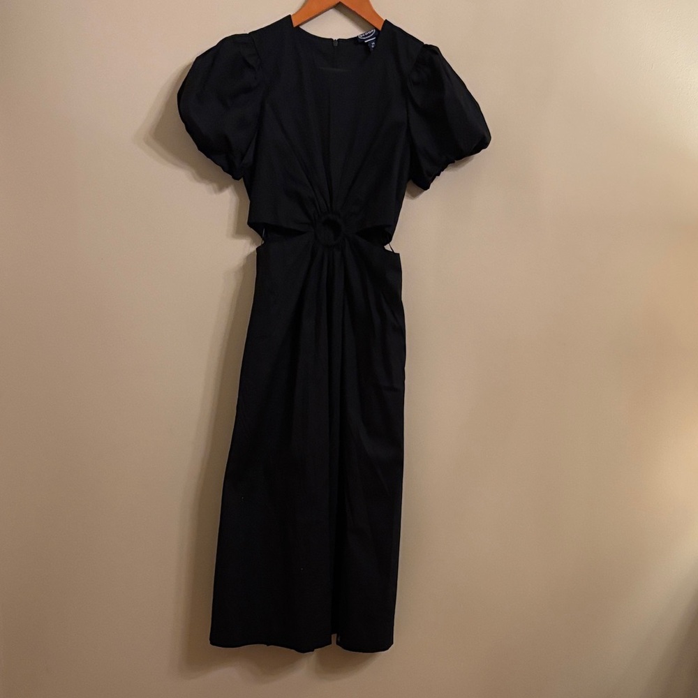 SCOOP Women’s Black Midi Dress side openings with Puff Sleeves